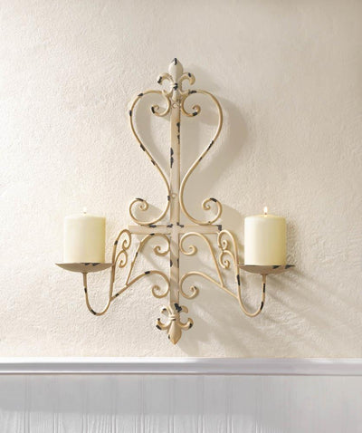 Antiqued Fleur De Lis Candle Sconce - crazydecor