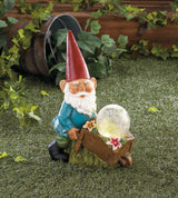 Gnome With Wheel Barrow Solar Statue - crazydecor