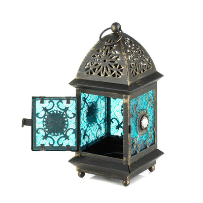 Jeweled Blue Glass Lantern - crazydecor