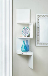 White Corner Shelves With Drawer - DreamyDecor