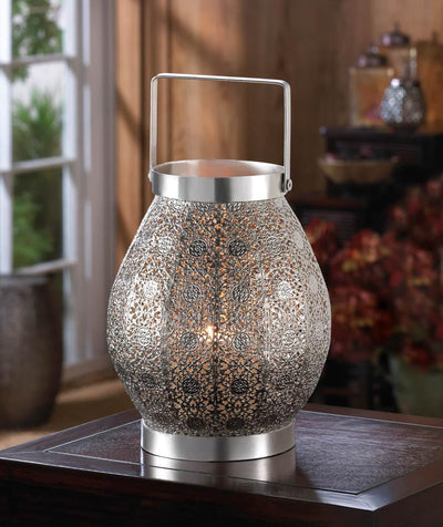 Silver Lace Candle Lantern - crazydecor