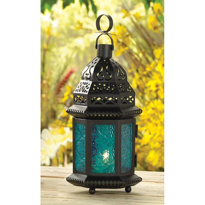 Blue Glass Candle Lantern - crazydecor