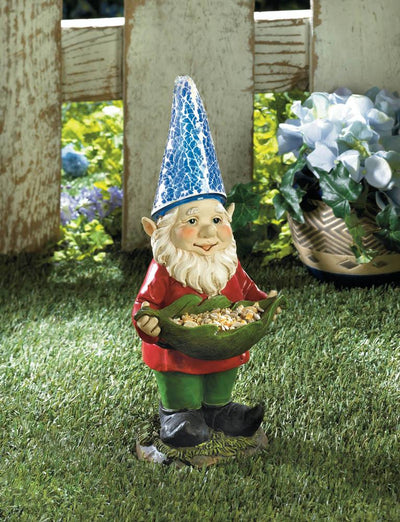 Bird Feeder Gnome Solar Garden Statue - crazydecor